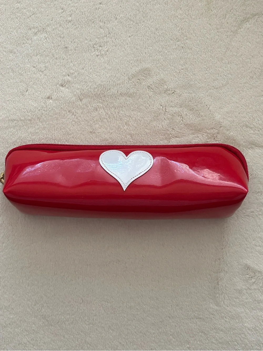 Red Patent Heart Cosmetic Bag Set